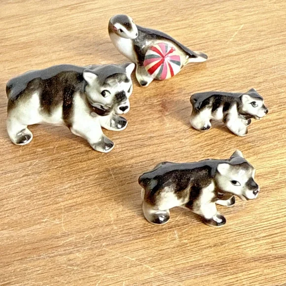 Vintage Bone China Bears Seal Miniature Animal Figurines Shiken Sticker Minis - Picture 2 of 9